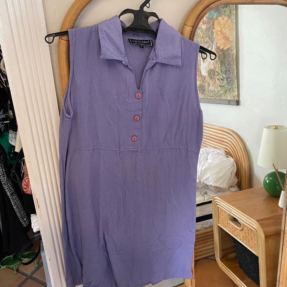 Saguaro periwinkle linen blend collared natural fabrics tennis polo shift dress